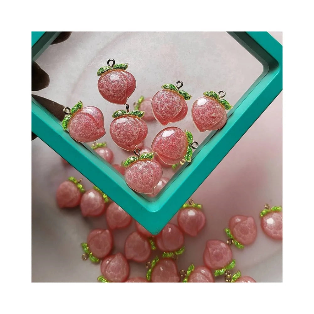 Pink Glittery Nail Art Fruit Charms Peach Resin Gems Kawaii Nail Art Slime Jewelry for Nail Art Decoration Manicure