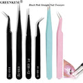Black Straight Nail Tweezers Clip Manicure Makeup Eyebrow Supplies Rhinestones Picking Tools Nail Art Nipper