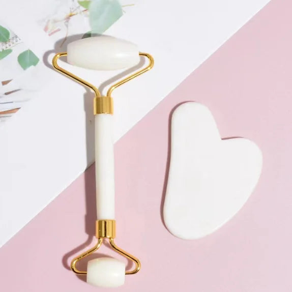 logo Face Rollers Luxury 100% Natural White Jade Roller Real Gua Sha Stone Facial Massager Skin Care Tools