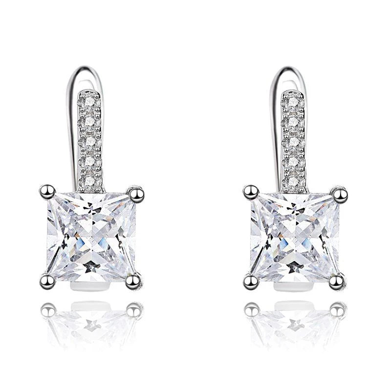 Simple square diamond fine 925 sterling silver fashion big diamond stud earrings for women girls