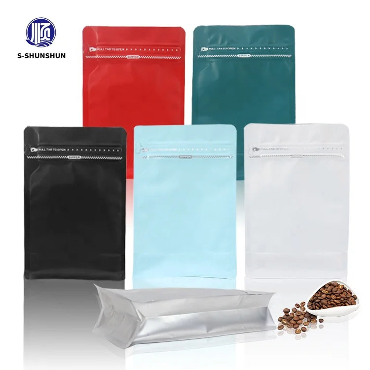 Custom Wholesale Recyclable Gravure Printing Flat Bottom Pouches Coffee Bag Valve Zip Foil Lined for FoodSurface Handling