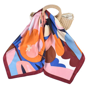 QL Factory Women's Elegant Square Scarf New Leaf Pattern Digital Printing Customizable Versatile Breathable Daily Use Summer