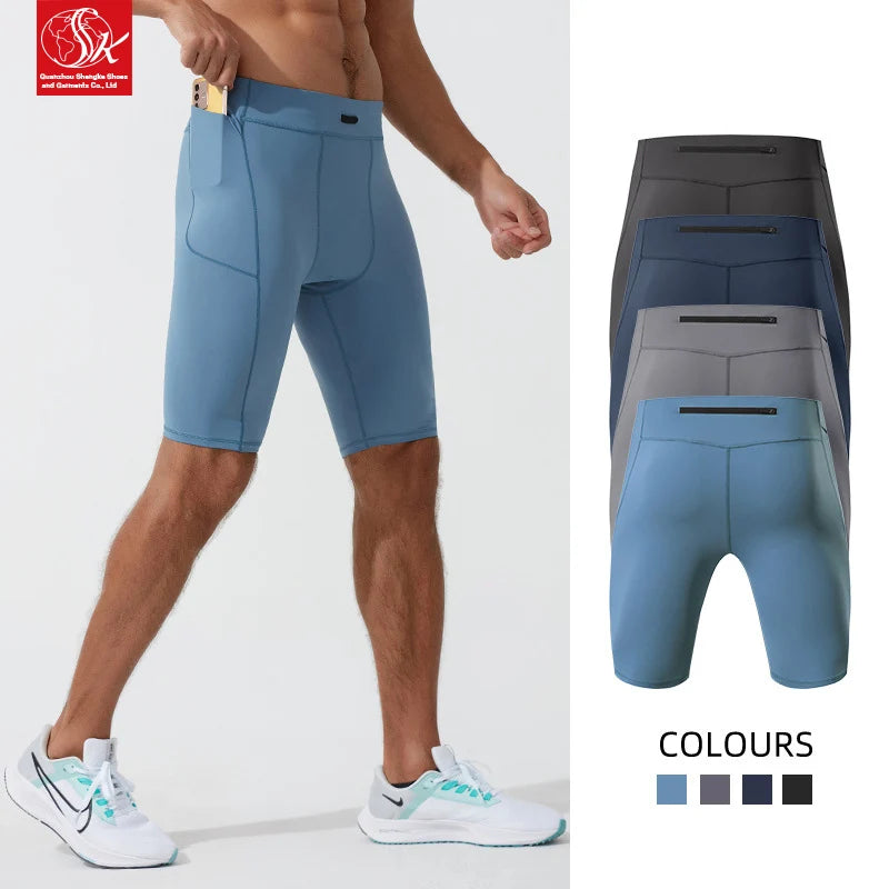 SK Men's Summer Casual Solid Knee-Length Workout Shorts Quick Dry Compression High Elasticity Sweat-Wicking Mid Waist Plain Dyed
