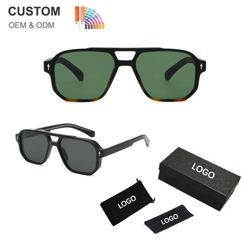 Ready Stock Trendy Sunglasses Double Bridge Square Men Sunglasses Luxury Quality Logo Custom Sunglasses Women