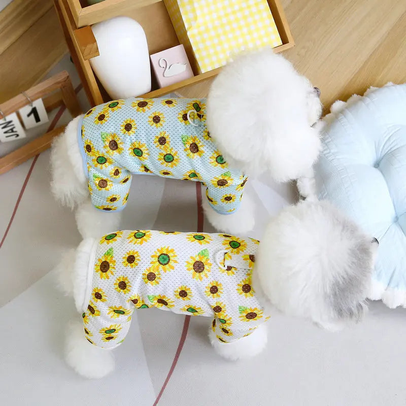 Fashion Flower Mesh Breathable Four-legged Dog Clothing Pet CLothes Spring Summer Dog Cat Clothes Four Legs Overalls Pajamas