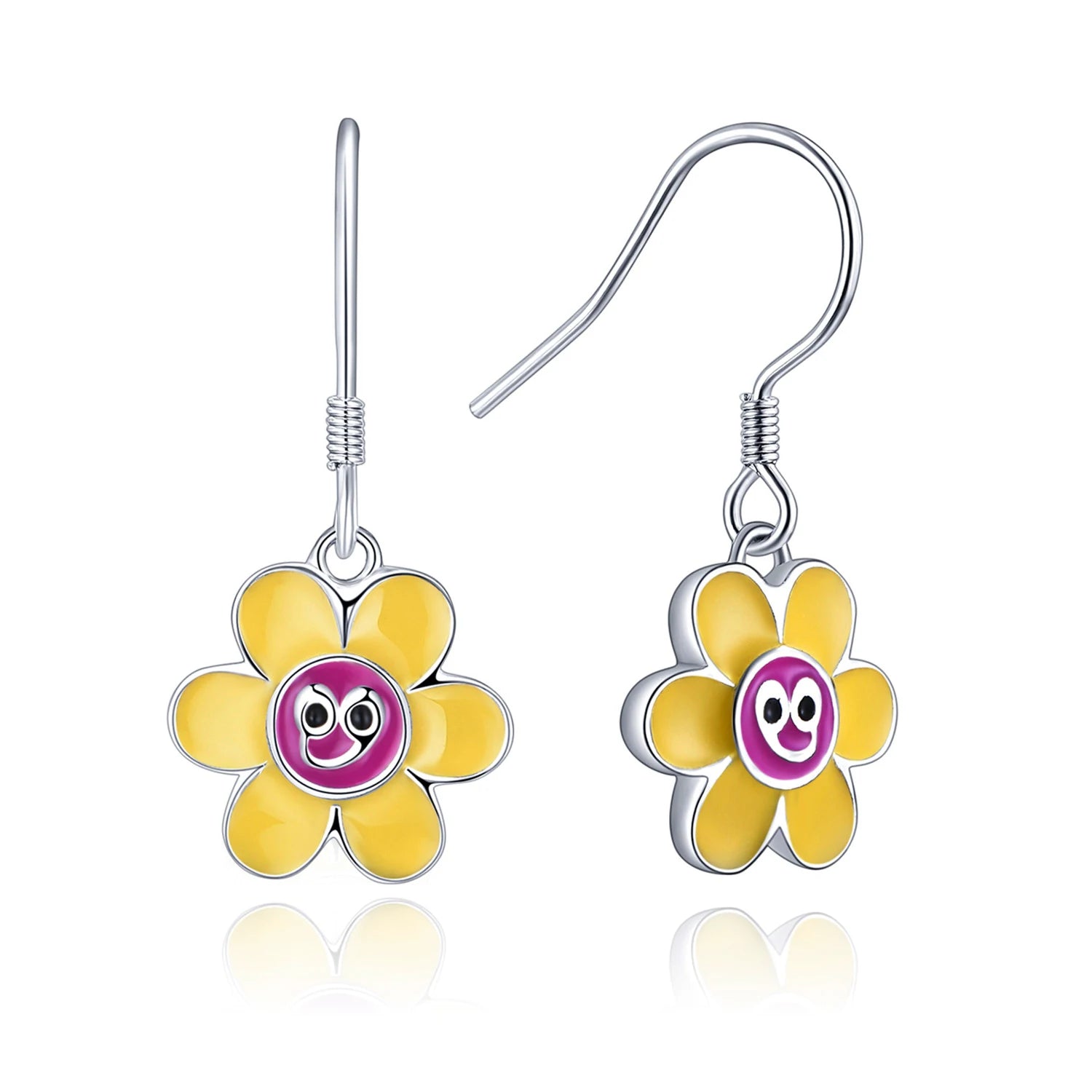 925 Sterling Silver Dangle Dangling Cute Jewelry Enamel Daisy Flower Hook Earrings for Women