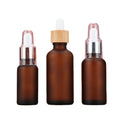 Frosted Amber Essential Oil Glass Bottle with Bamboo or Silver Dropper Lid Wholesale