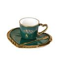 Zogifts Nordic Ceramic Coffee Mugs Gold Plated Heart Shape Handle Tea Cups & Saucers Set with Tray and Spoon Irregular Design