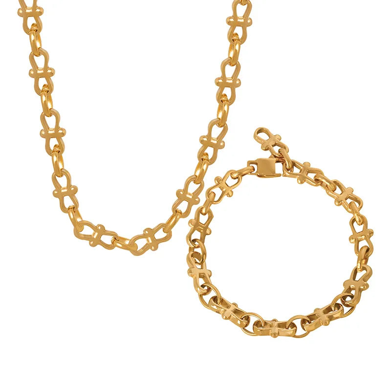 YF3741 Hypoallergenicity Jewelry Stainless Steel 18k Gold Plated Waterproof Geometric Chain Splicing Necklace Bracelet