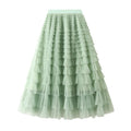 2025 Women's Sweet Style Spring Autumn Fairy White Silk Pleated Mesh Skirt New Arrival Casual Long Waistline With Natural Look
