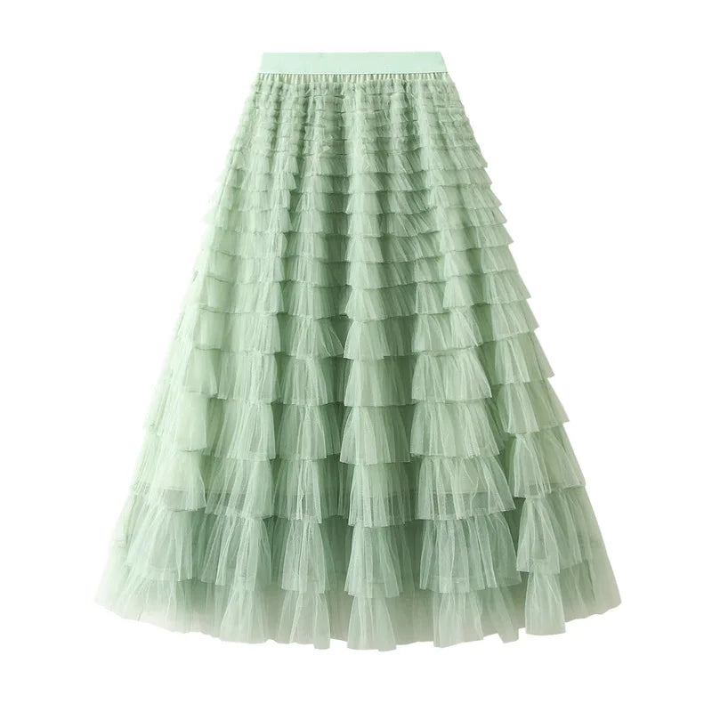 2025 Women's Sweet Style Spring Autumn Fairy White Silk Pleated Mesh Skirt New Arrival Casual Long Waistline With Natural Look