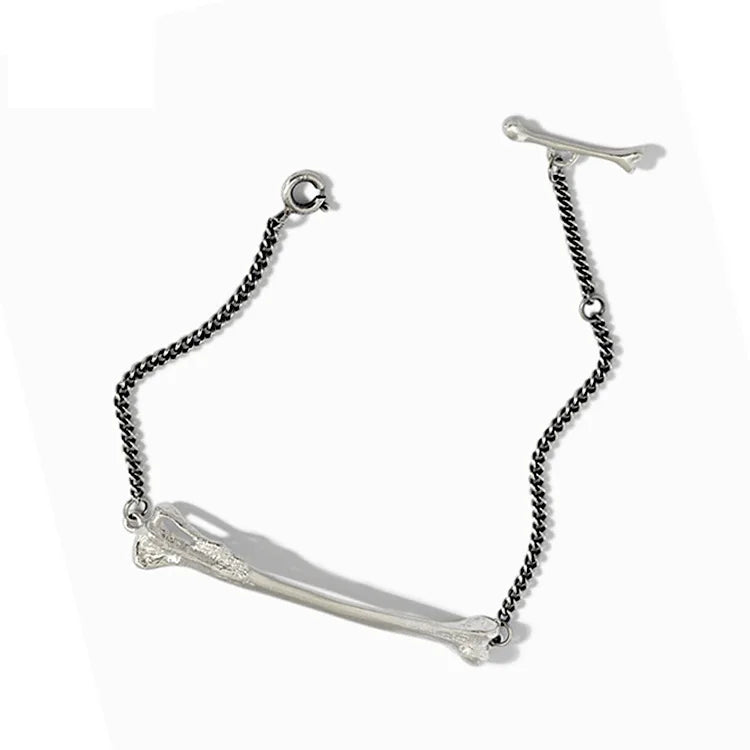 WMST200 Dog Bone Bracelet Jewelry Vintage Bones Curb Chain 925 Sterling Silver Bracelet