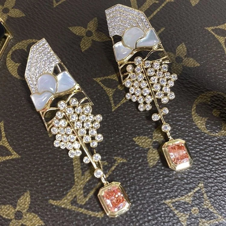 Super Gorgeous IGI Certified Fancy Pink Diamond Jewelry Set 18k Gold Pink Diamond Earrings