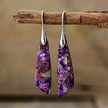Chunky 18K Gold Plated Empire Jasper Pendant & Boho-Chic Leaf Earrings Ethnic Natural Stone Women's Jewelry Drop Fashion Style