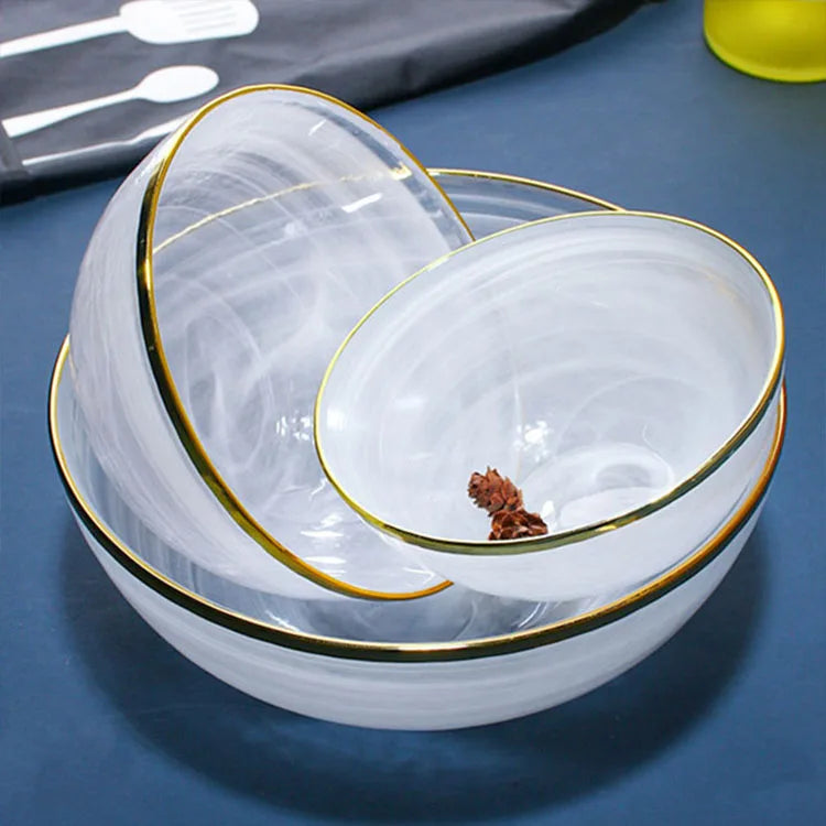 Fashion Wholesale Luxury Clear Glassware With Gold Home Decor Design Glass Bowl Plate Dinnerware Set