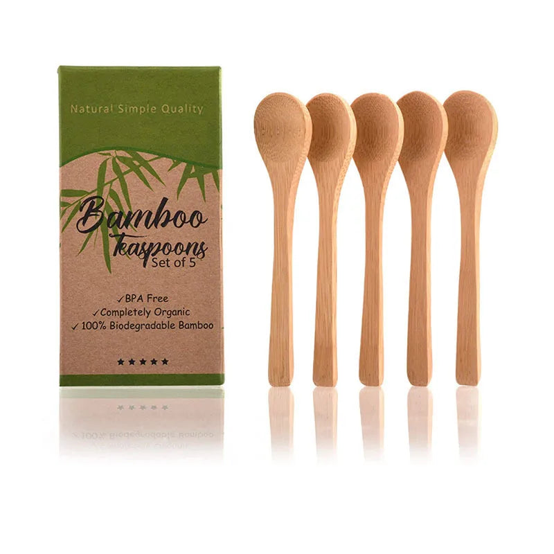 Eco-Friendly & Sustainable Mini Wood and Bamboo Coffee Spoons One Batch with Laser Christmas Pattern