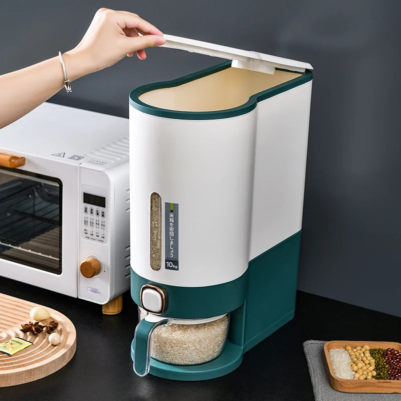 Rmier  Sealed Press Type Grain Storage Box With Measuring Cup Visible Dispenser for Kitchen Rice Soybean Corn