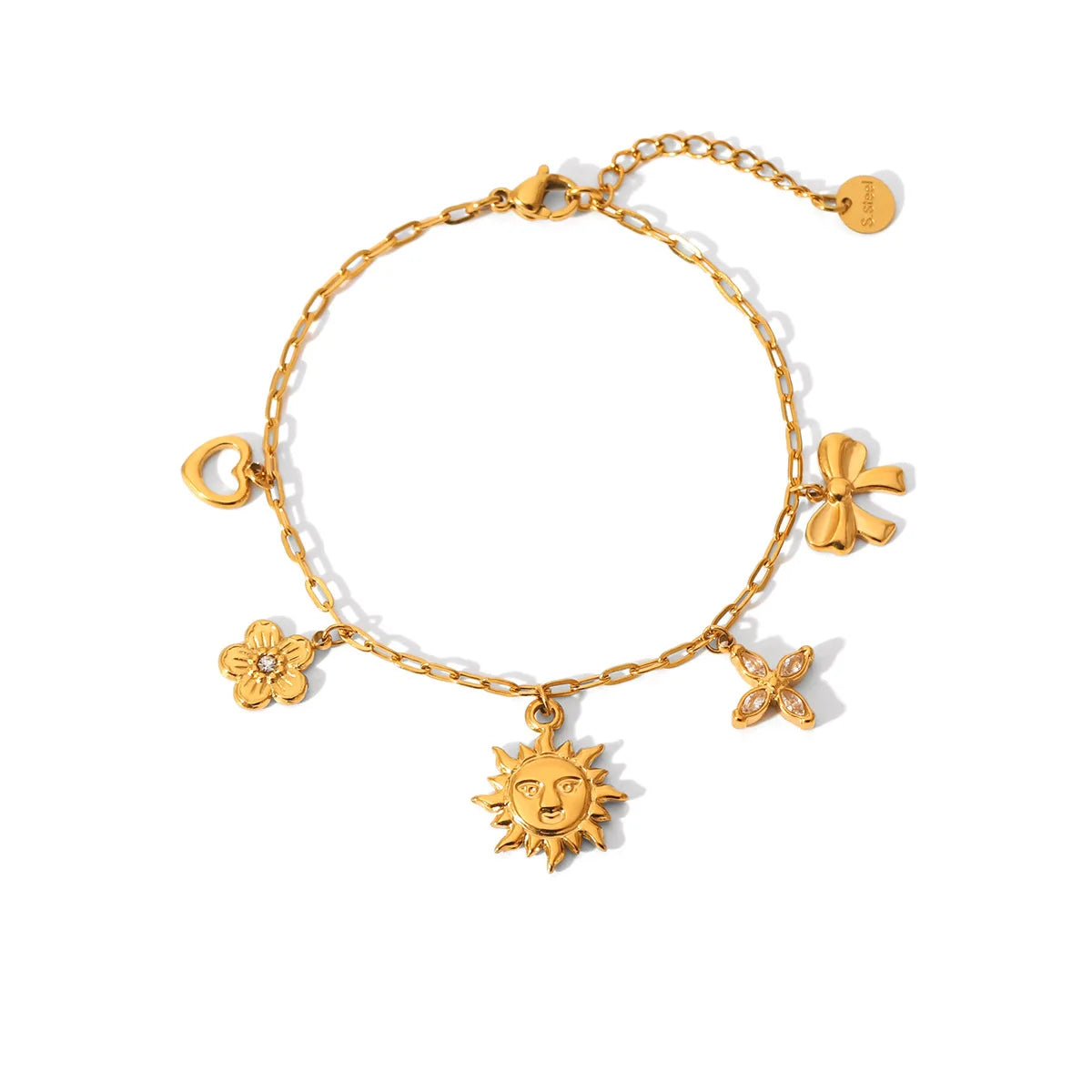 New Arrival INS Stainless Steel 18K PVD Plated Trendy Geometric Shape Delicate Hollow Love Heart Charm Bracelet Women's