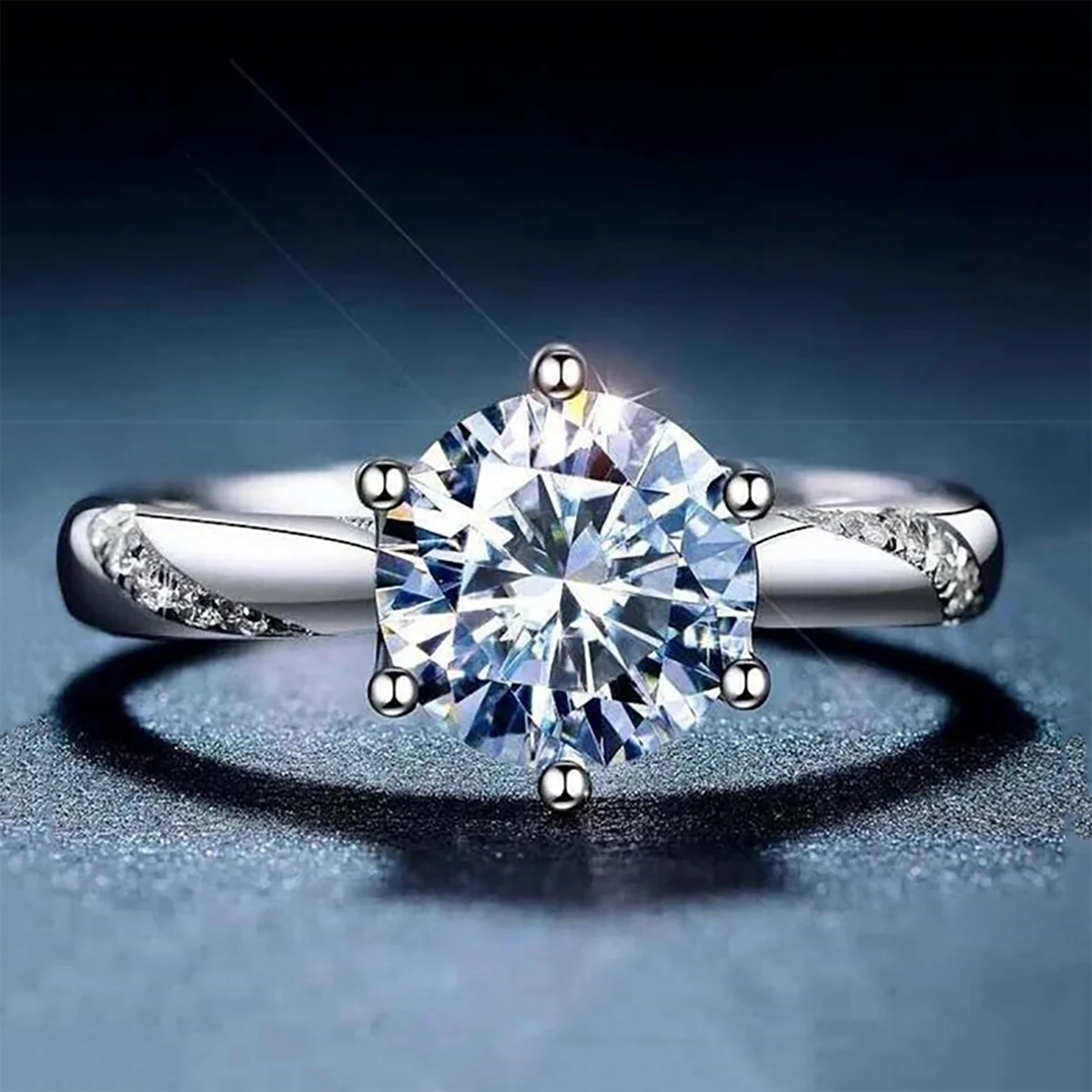 Huitan S925 Manufacturer OEM Classic 6 Claws Round Imitated Diamond 925 Sterling Silver Finger Rings for Women Wedding CZ Rings