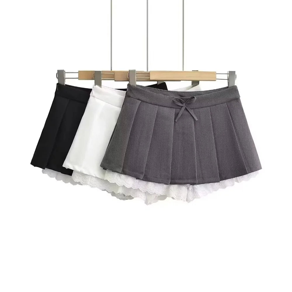 ZATRHMBM Women 2024 Summer New Fashion Multicolor Lace Splicing Mini Skirt Vintage Side Zipper Female Skirts Mujer