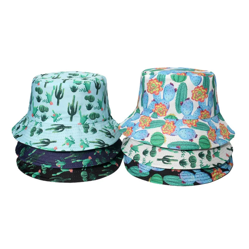2026 New Design Fasion Spring and Summer Reversible Sun Protection Bucket Hat With Cactus Printed Fisherman Hat