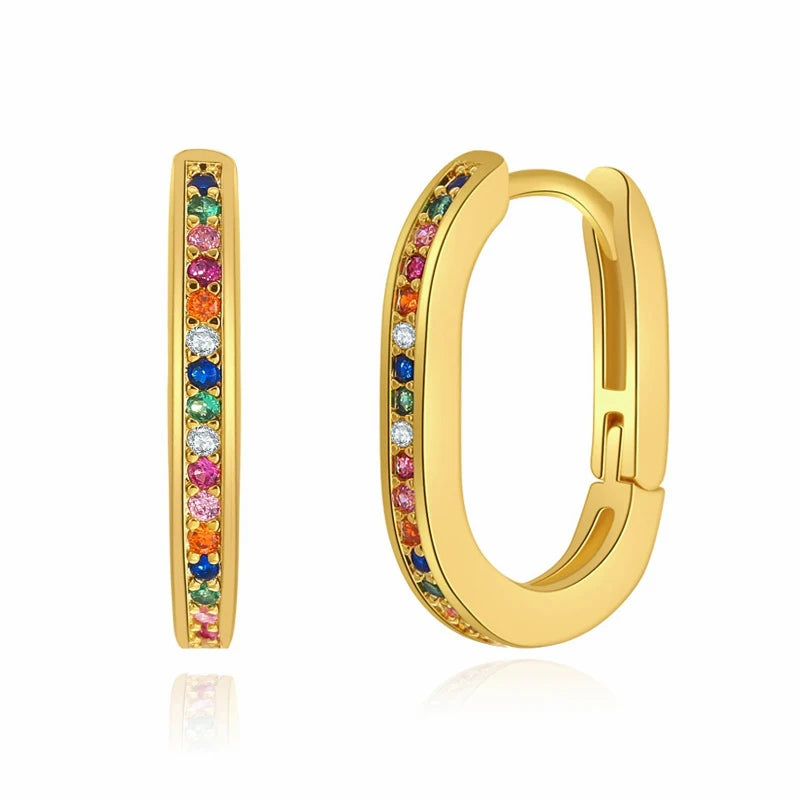 Wholesales 18K Real Gold Plated O-shaped Light Luxury Colorful Inlaid Diamond Designer Hoop Earring