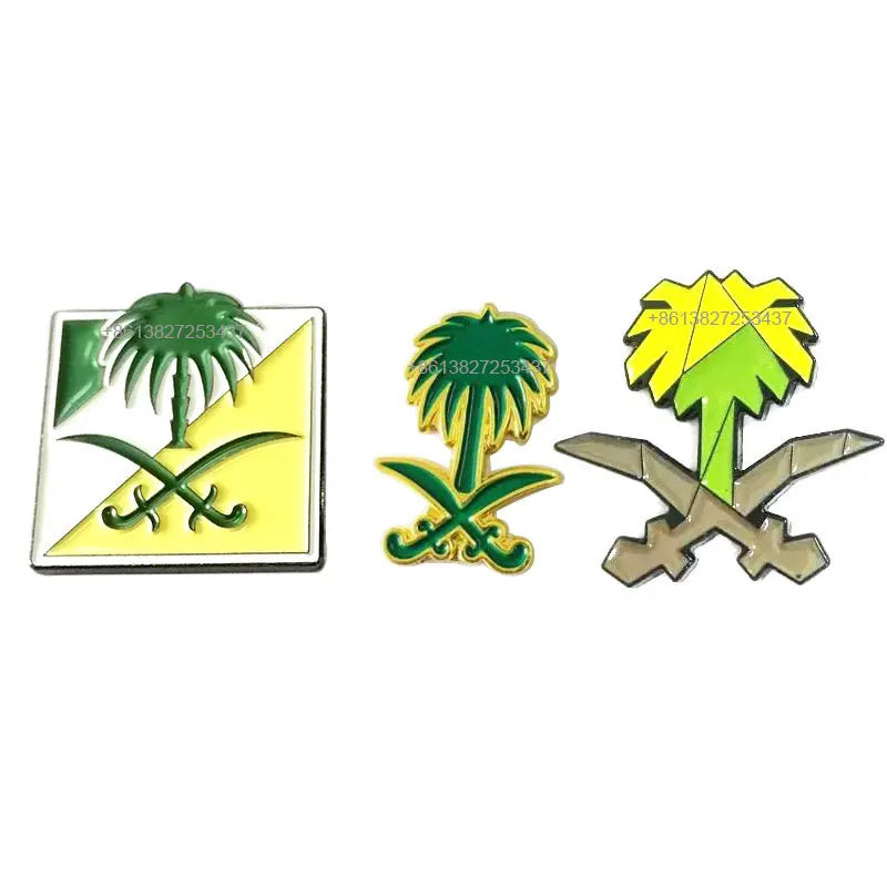 Saudi Badge Brooch the Kingdom of Saudi Arabia Palm Tree Logo Metal Magnetic Badge Pin Manufacturer