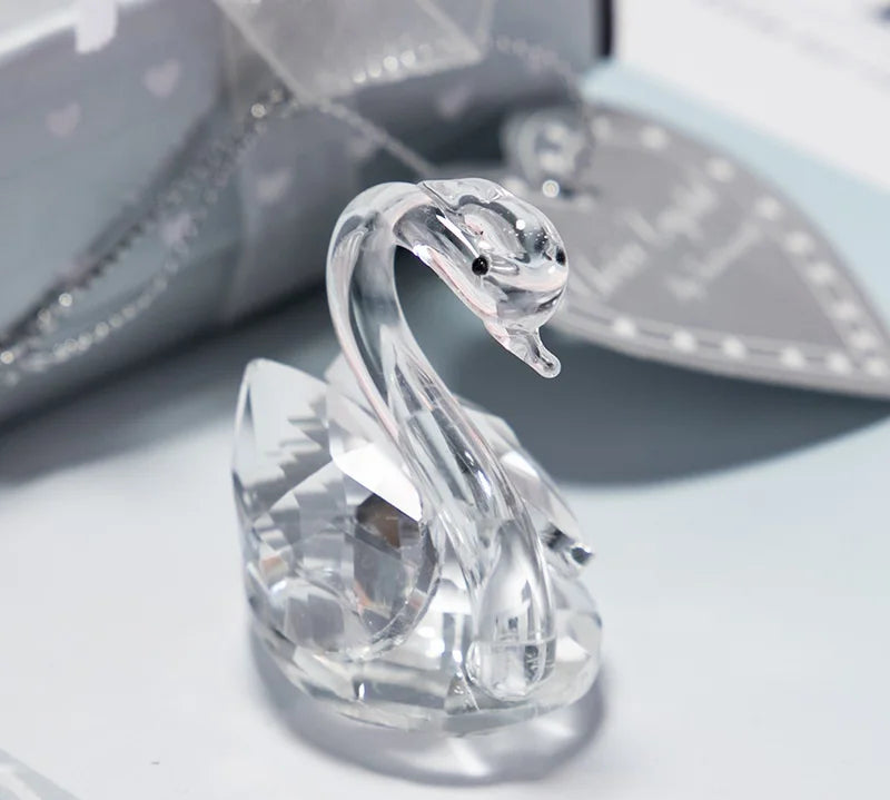 Diy Decorative Crystal Elements Giftware Present Crystal Glass Animal Double Swan Model