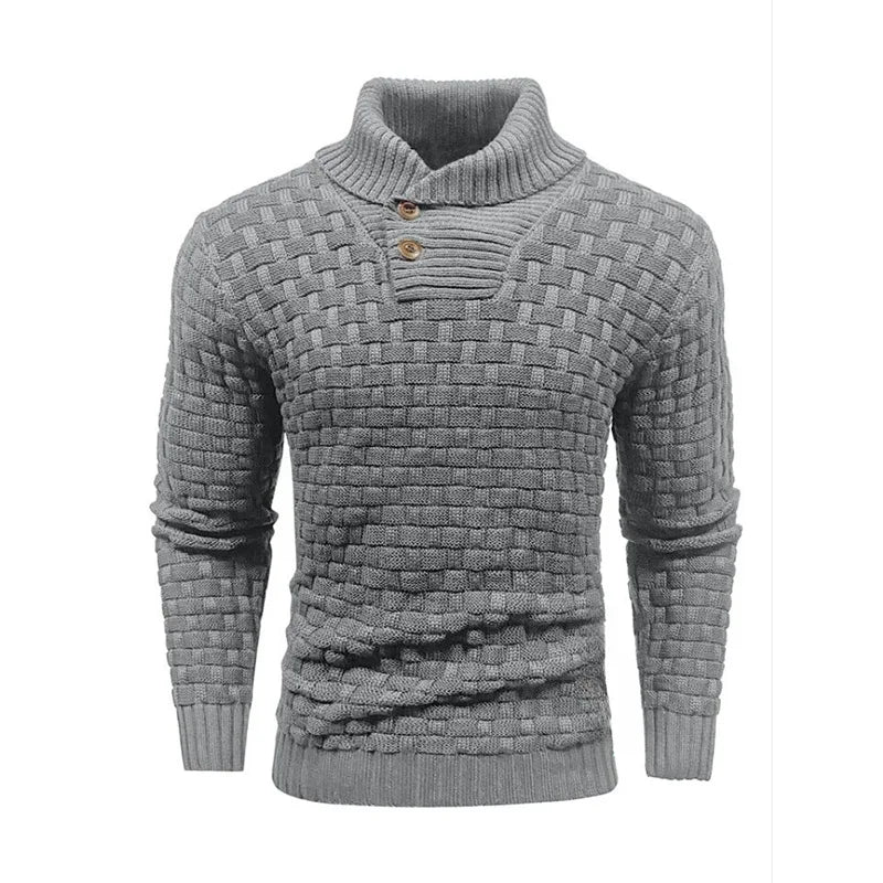 Sehe Fashion Men's Plaid Knit Pullover With Lapel Slim Solid Color Light Weight Winter Sweater With  Embroidery Pattern