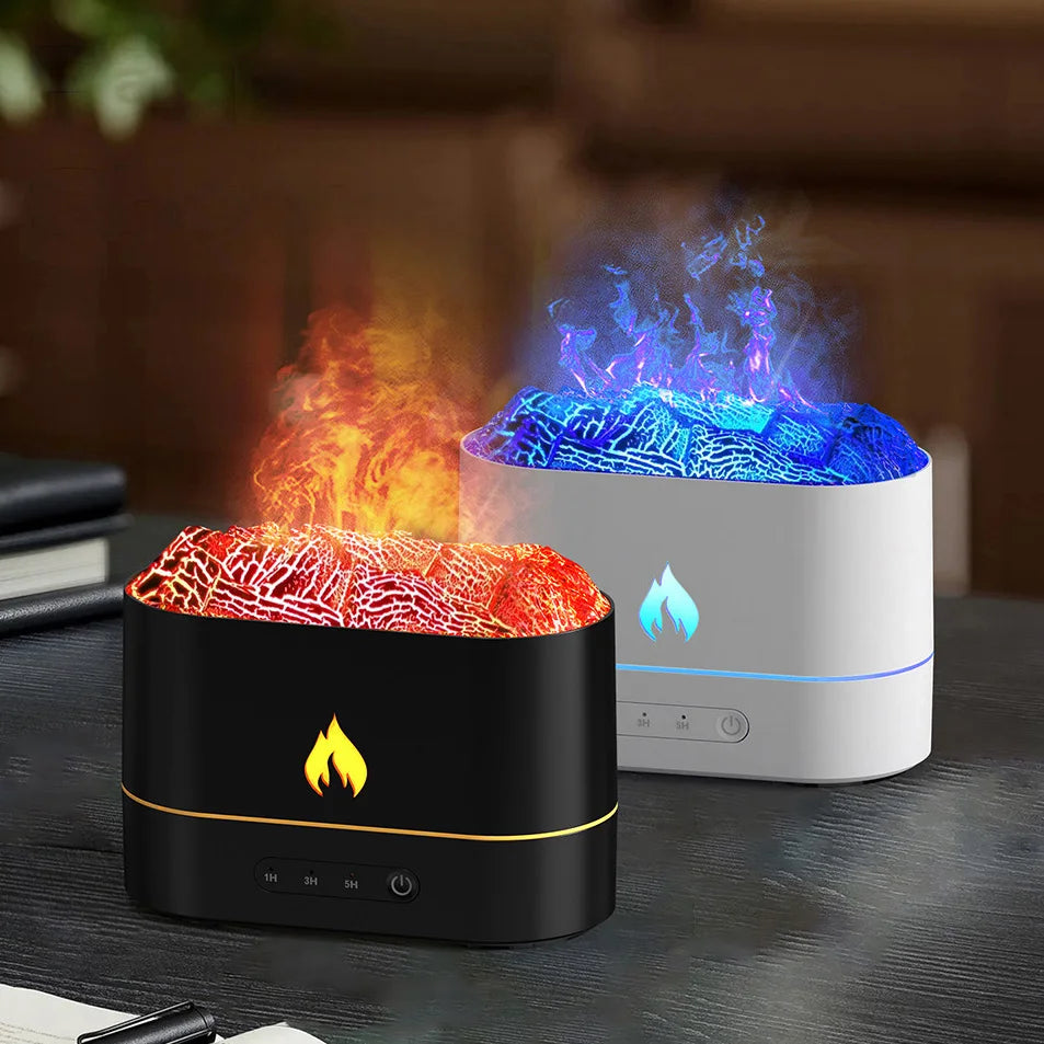 Simulated Flame Aromatherapy Desktop Volcano Spray Humidifier 250ml Colorful Light Essential Oil Diffuser for Home Use