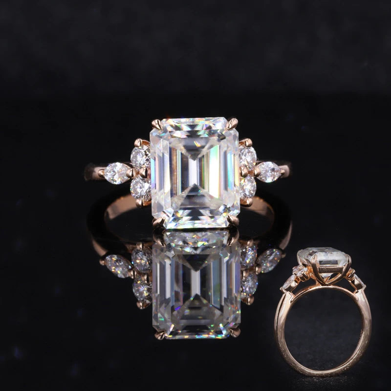 Starsgem Lab Diamond Octagon Emerald Cut Wedding Women Engagement  Ring 18k Purity Gold Rings