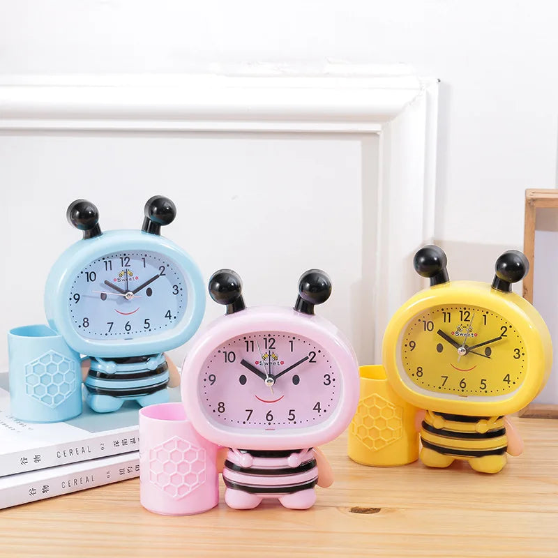 Cartoon Bee Pen Holder Desk Organizer Pen Holder Pen Holder with Clock