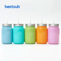BestSub Wholesale Custom Sublimation Blanks 15oz 450ml Full Color Glass Mason Jar No Handle Thermal Insulation Eco-Friendly Gym