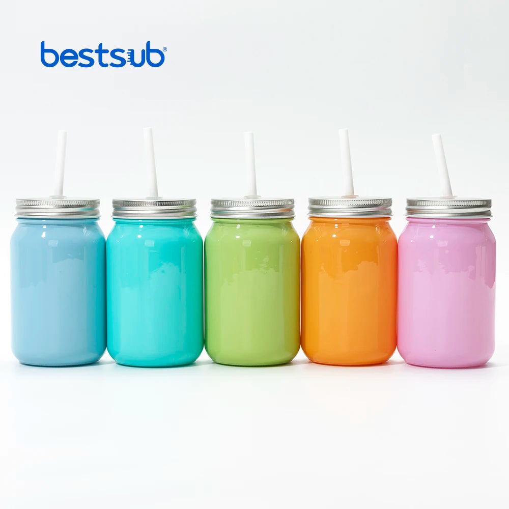 BestSub Wholesale Custom Sublimation Blanks 15oz 450ml Full Color Glass Mason Jar No Handle Thermal Insulation Eco-Friendly Gym