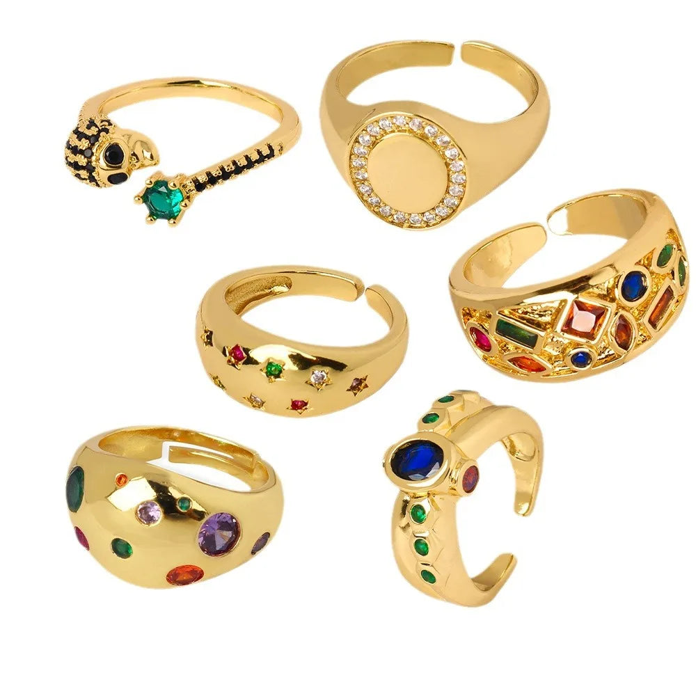 Geometric Open Ring Set Reason Energy Jewelry Copper 18K Gold Plated Adjustable Ring Trendy Women's Jewelry Accessories