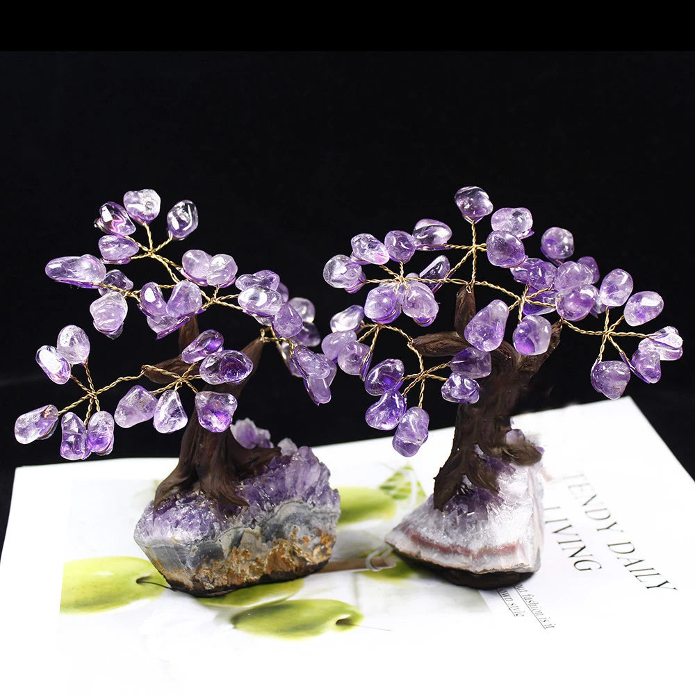 Natural Amethyst with Crystal Cluster Base for Home Decoration Handmade Amethyst Money Tree