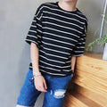 Wholesale Summer Striped Short-sleeved T-shirts Trim Men Half Sleeved Round Neck Bottoms