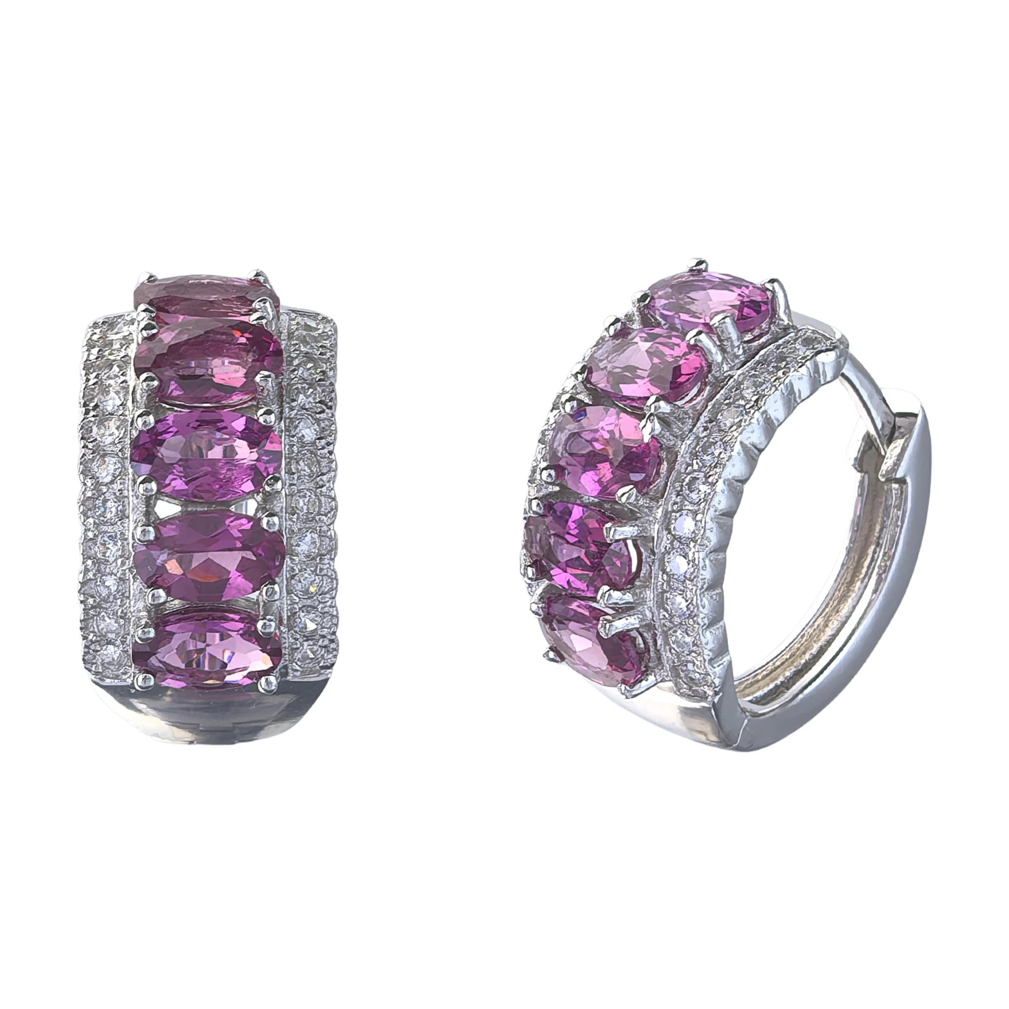 Factory Wholesale Rhodium Plated 925 Sterling Silver Oval Cut Natural Pyrope Hoop Earrings for Women Anniversary Gift Daily Wear