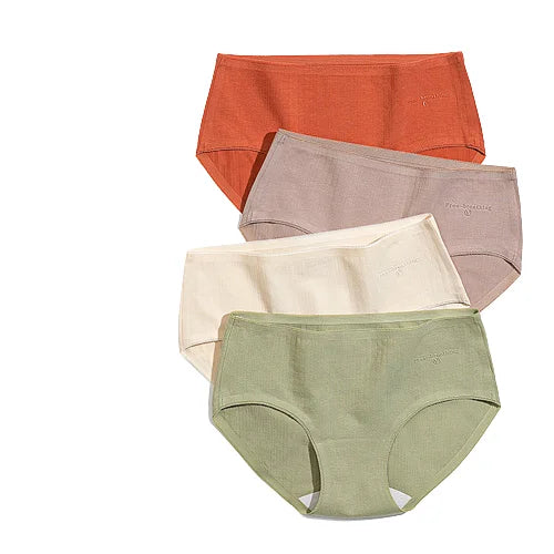 Plus Size Mid- Waist Panties Solid Color Cotton Underpants Stretch Briefs