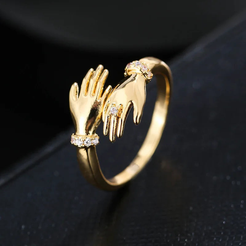 Unique Hand Shape Design Copper Inlaid Zircon Hip Hop Future Wind Ring Trend Jewelry
