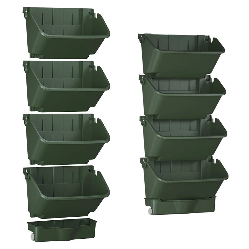4-layer Modern Vertical Stackable Wall Hanging Flower Pot Set Plastic Water Tray Carton Green-for Indoor Planters Garden Decor