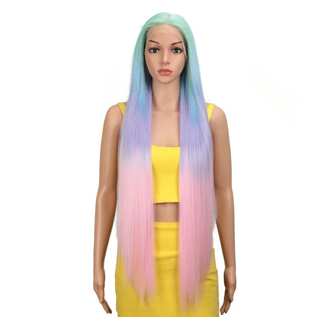 Ash Blonde Ombre T Part Heat Resistance Synthetic Hair Wig Long Silky Straight HD Transparent Swiss Synthetic Lace Front Wig