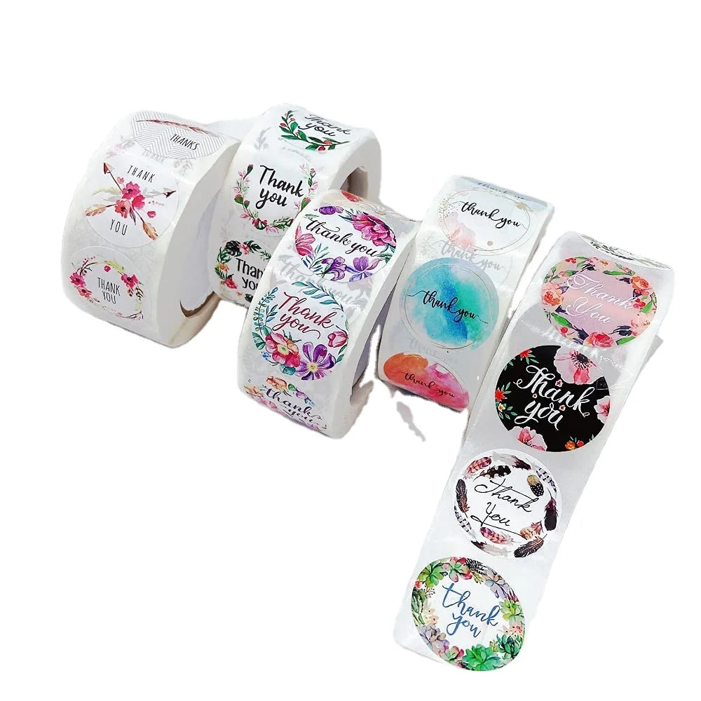 Custom Waterproof Vinyl Adhesive Sticker Roll Label Thank You Round Stickers for Packaging and Craft Use