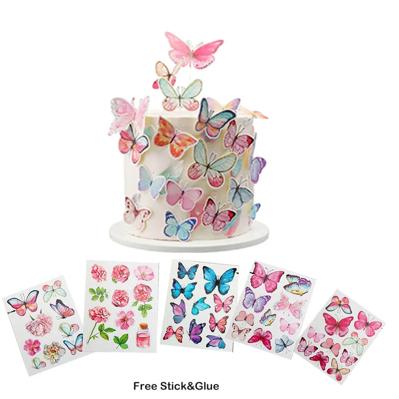 Wholesale 10pcs 6pcs Ins Style butterfly Cake Topper Paper for Cake Decoration Baking Supplies