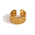 Fashion Stainless Steel Oil Pressure Adjustable Rings 18k Gold Plated Watch Strap Hollowed Out Women Ring YF6269