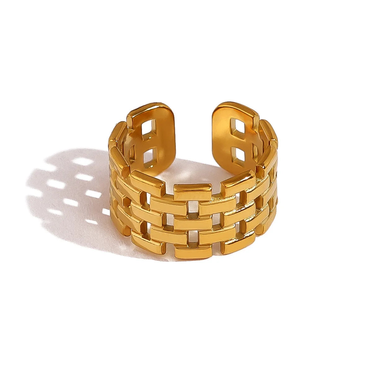 Fashion Stainless Steel Oil Pressure Adjustable Rings 18k Gold Plated Watch Strap Hollowed Out Women Ring YF6269