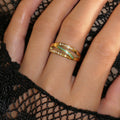 NEW VINTAGE CROSS GREEN ZIRCON WAVE MINIMALIST RING 2025 Dazan New INS 18k PVD Gold Plated Stainless Steel Catwalk Show Jewelry