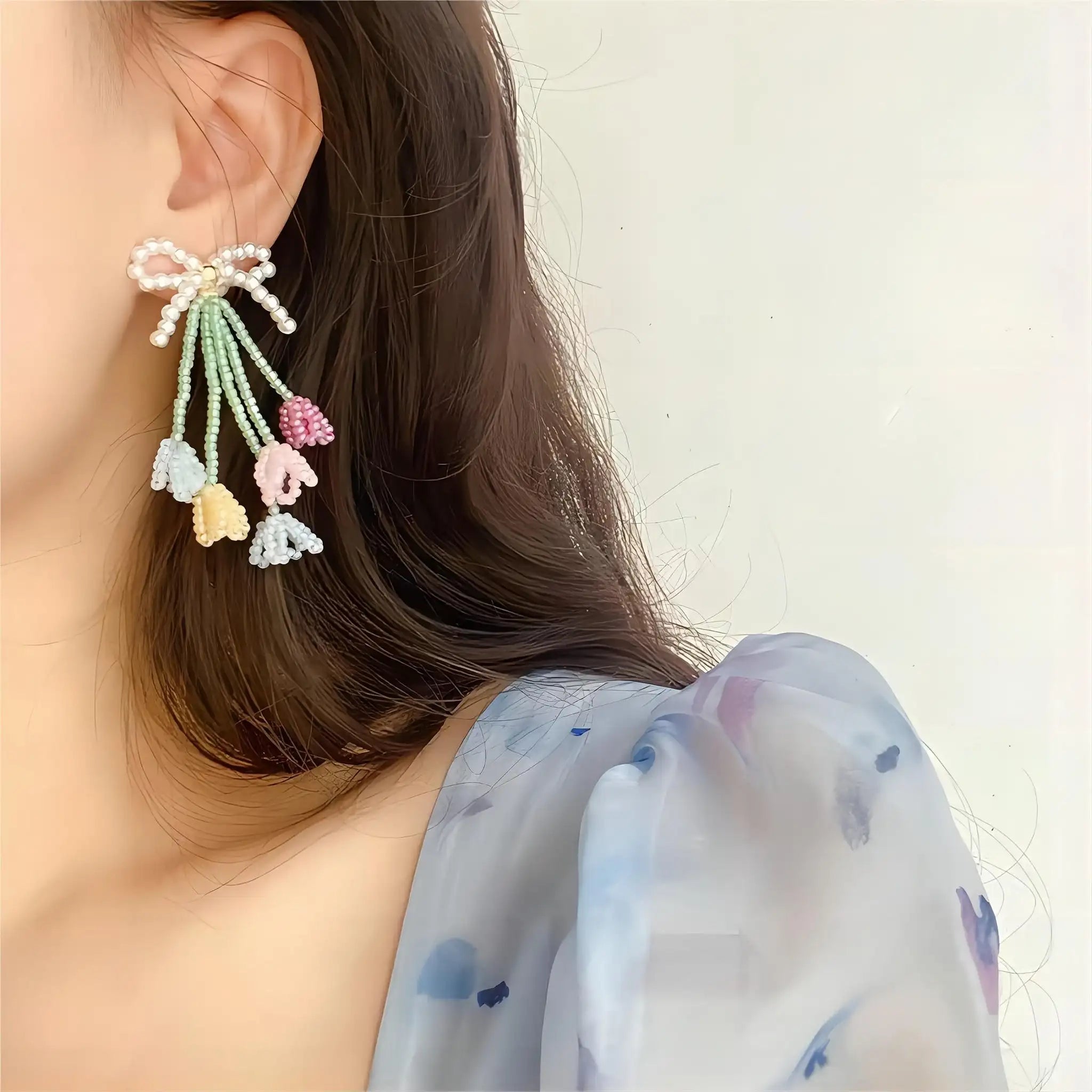 New Creative Transformable Tulip to Butterfly Beaded Earrings Colorful Seed Bead Pearl Earrings