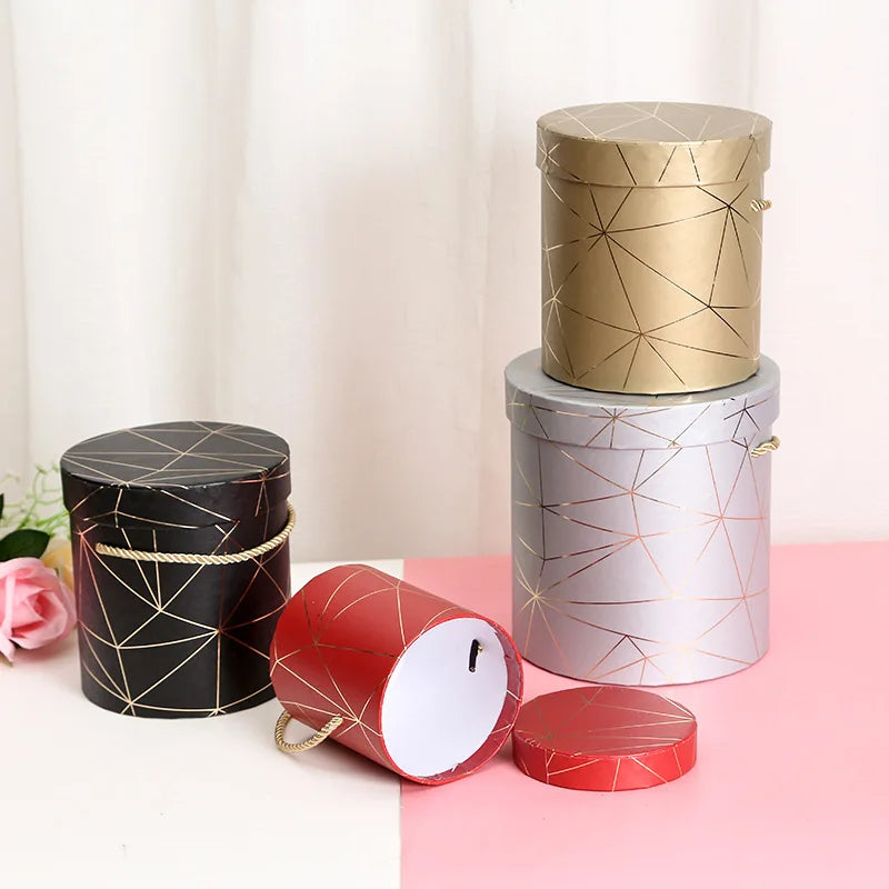 2024 New Cylinder Box Portable Rope Round Cute Flowers Gift Boxes for Birthdays Wedding