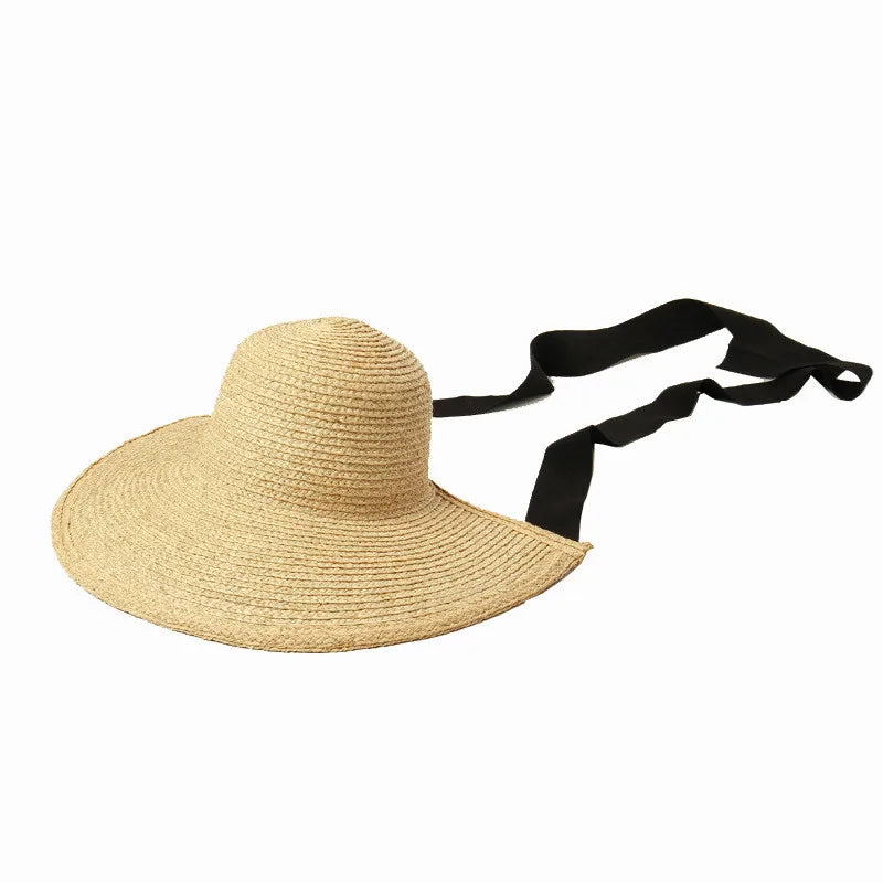 X1052 New Arrival Retro Hand-knitted Hats Big Eaves Raffia Grass Loli Hat Outdoor Travel Shade Sunscreen Cap Wide Brim Straw Hat
